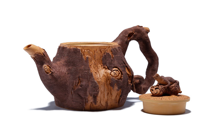 仿木外皮紫砂壺，創(chuàng)意木樁手工雕刻紫砂壺