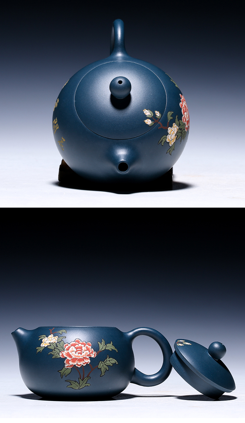 純手工紫砂壺，小巧琺瑯印花紫砂壺